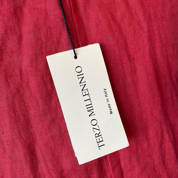 Terzo Millennio Italy Linen Drop Ruffle Women's Red Midi Long Dress Size XS - Picture 6 of 10